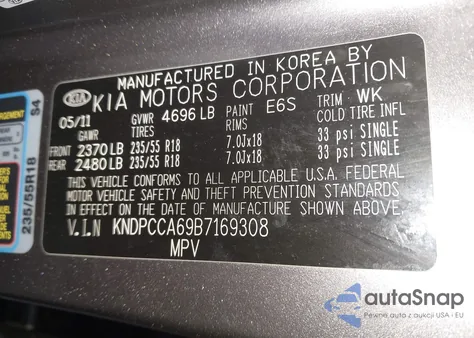 2011 Kia Sportage Sx из США, поврежденный, VIN KNDPCCA69B7169308